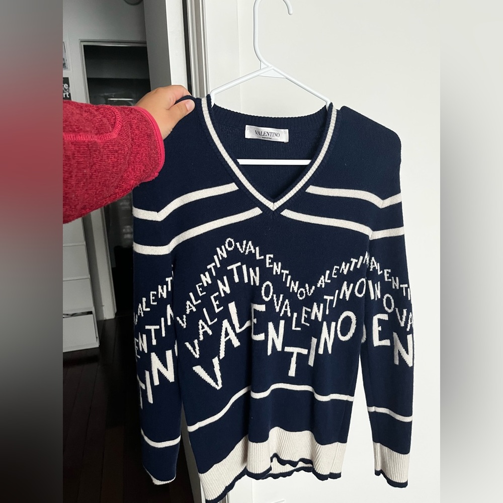 Valentino V-Neck Chevron Logo Cashmere blend Sweater – Size S